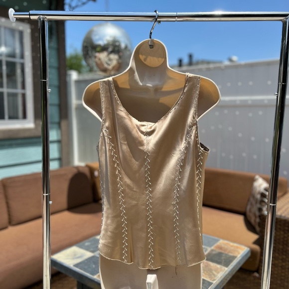 Gold Embellished metallic, iridescent, 100% Silk Camisole Size Large 💎 - Picture 7 of 9